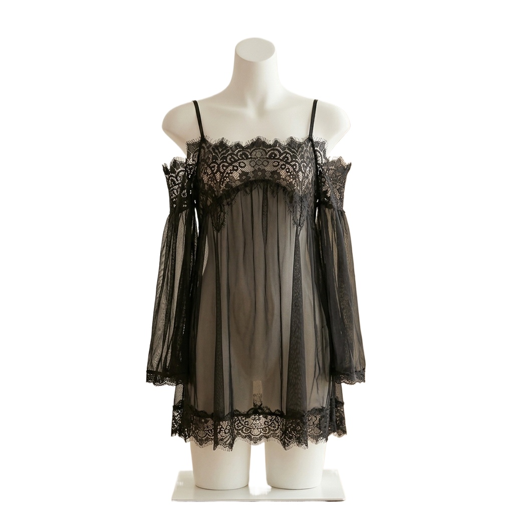 Babydoll Chemise Night - Damska czarna bielizna typu babydoll z