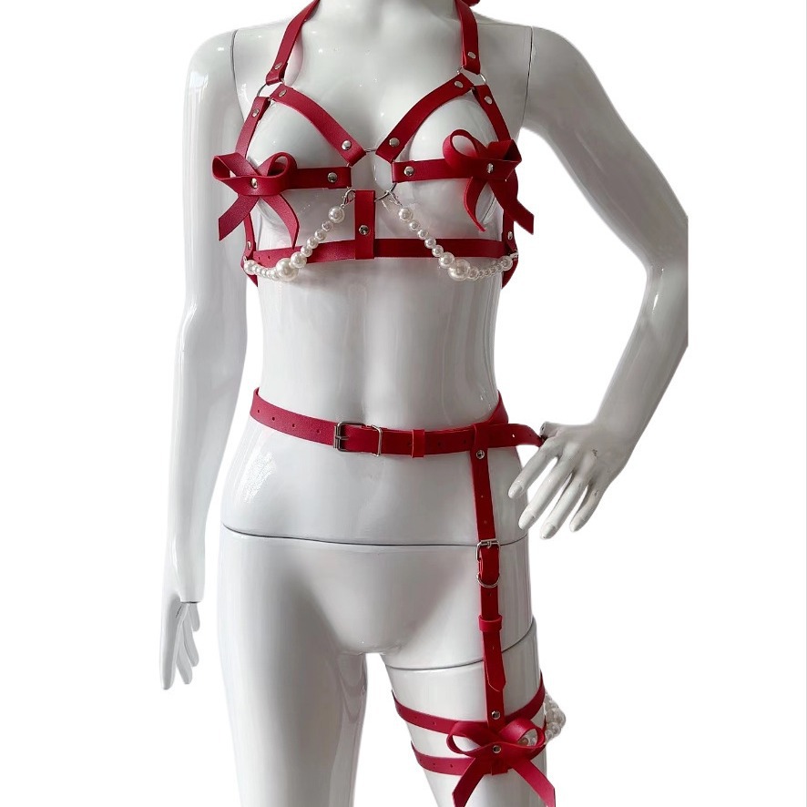 Garter Belt Set - Seksowny Skórzany Zestaw Uprząż Damski Body